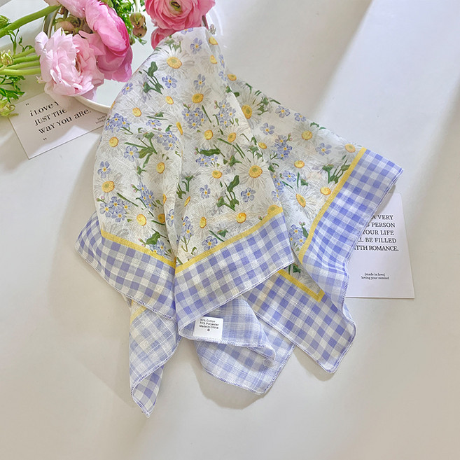 新款夏季棉麻絲巾女百搭春秋小方巾護頸頭巾裝飾領巾時尚洋氣圍巾