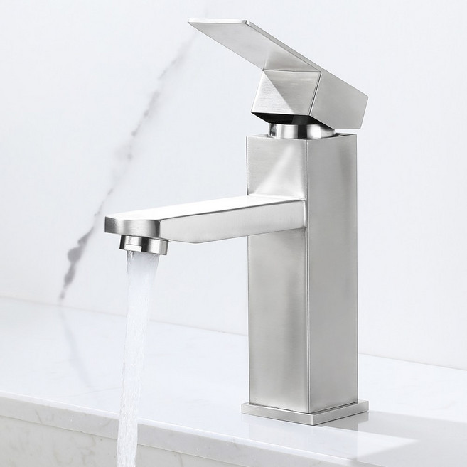 준앤코 SF03 스테인리스 세면대 수전 사각 욕실 수도꼭지 세면수전, 1개