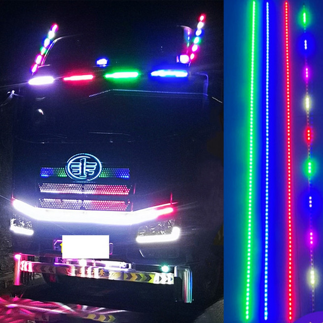 LED RGB 트럭 안테나 조명 장식 채찍 깃대 램프 스트리머 깜박이는 파일럿 트렁크 지프 UTV ATV 24V, [02] 60CM 12V