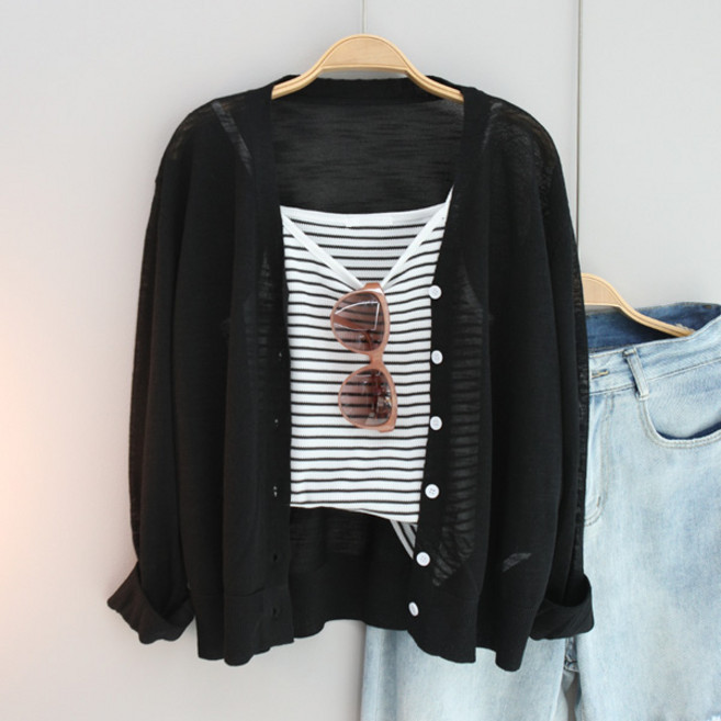 달콩 여성 빅사이즈 여름가디건 시원한소재 루즈핏 위드미린넨브이넥가디건