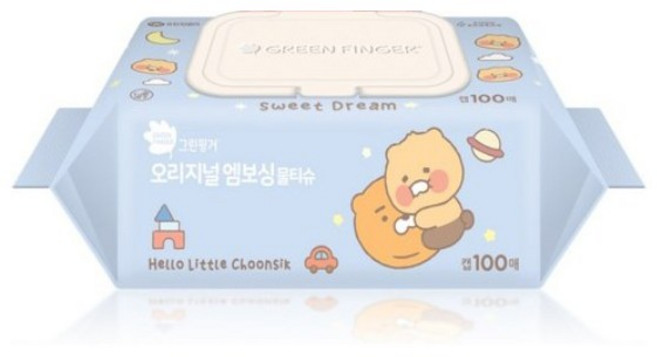 그린핑거 오리지널 엠보싱 물티슈 리틀춘식 에디션 캡형 랜덤 발송, 40g, 100개입, 2개