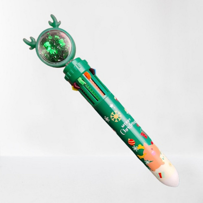 聖誕造型十色圓珠筆 按壓式多色原子筆 麋鹿聖誕文具禮品, 1個, 麋鹿