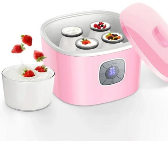 요거트 메이커 요구르트 요플레 제조기 쌀 와인 효소 나토 발효기 전기 레벤 자동 1L 유리 낫토 발효 컵 4 개, 1개, 4) Pink and small cups