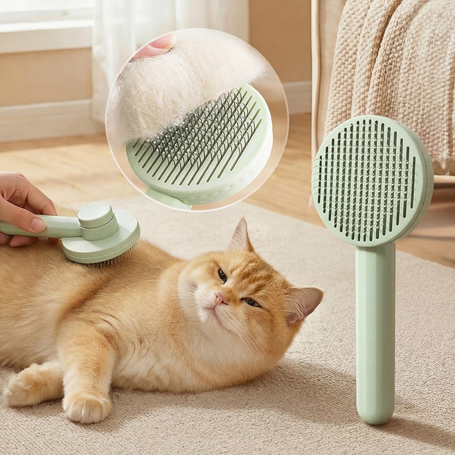 고양이빗 고양이 털제거기 둥근빗, 2개, 녹색