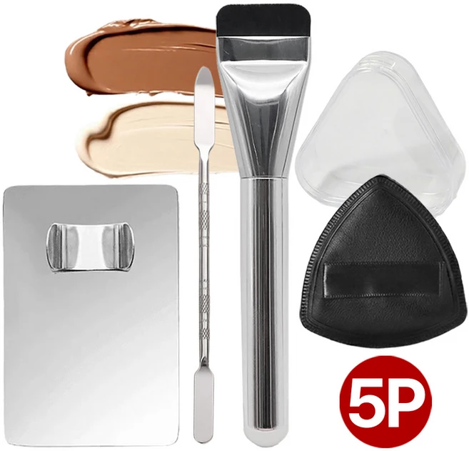 투율 2세대 전문가용 파운데이션 메이크업 5종 스파츌라 파데 브러쉬 왕쿠션 퍼프 믹싱 팔레트, tw0458-A구성, 1개 - 쿠팡