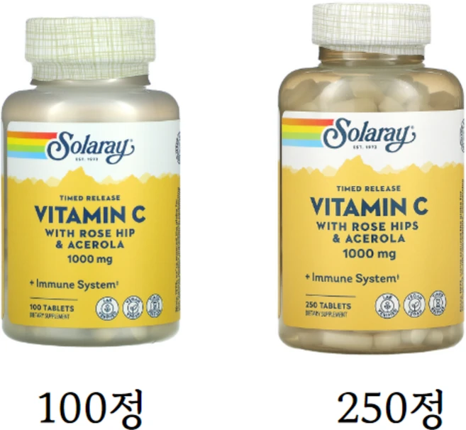 Solaray 서방형 비타민 C 로즈힙 및 아세로라 함유 1 000mg / 아스코르브산 고함량 / 항산화 면역, 100정, 3개 - 쿠팡