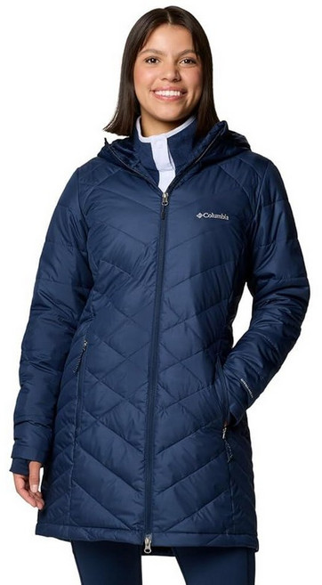 Columbia Womens Heavenly Long Hooded Puffer Jacket River Blue X-Small 165359
