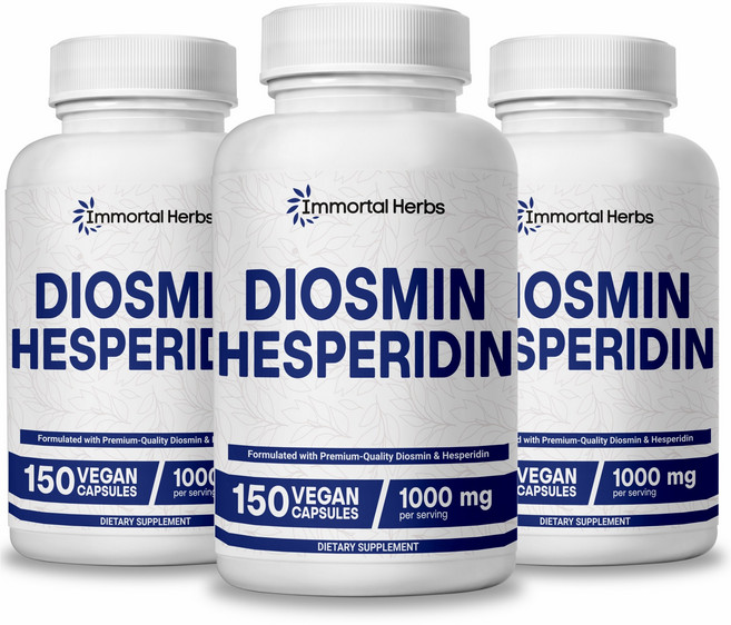 Immortal Herbs 디오스민 헤스페리딘 1000mg 복합체 150캡슐 시트러스 바이오플라보노이드 풍부 과일 추출물 최대 강도의 디오스민 보충제, 3개, 150회분