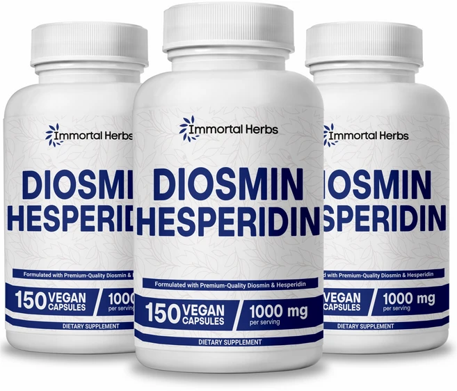 Immortal Herbs 디오스민 헤스페리딘 1000mg 복합체 150캡슐 시트러스 바이오플라보노이드 풍부 과일 추출물 최대 강도의 디오스민 보충제, 3개, 150회분 - 쿠팡