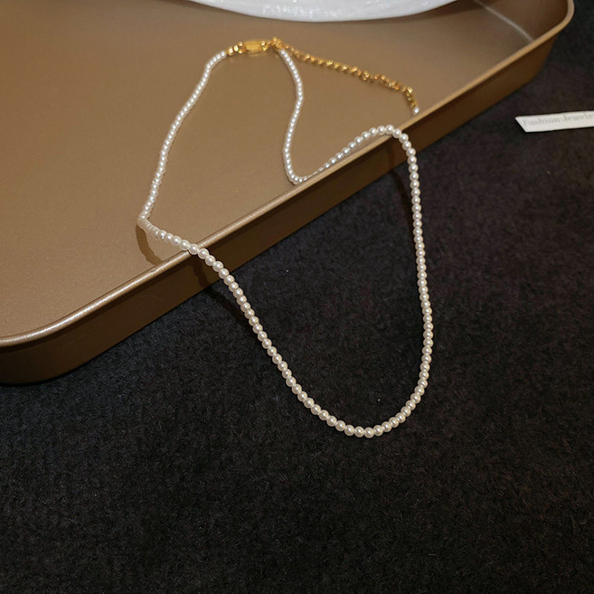 간단한 클래식 진주 구슬 목걸이/더블 레이어 스태킹 웨어/리얼 골드 도금/여성 올 매치 콜라 본 체인/라이트 럭셔리 우아한 쥬얼리