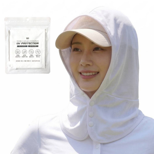 더길어진 목뒤까지 완벽가리는 후드형 단추 햇빛가리개 자외선차단 91%