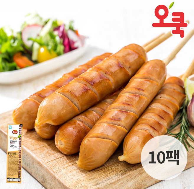 오쿡 닭가슴살소시지 핫바 불갈비 70g 10팩, 10개