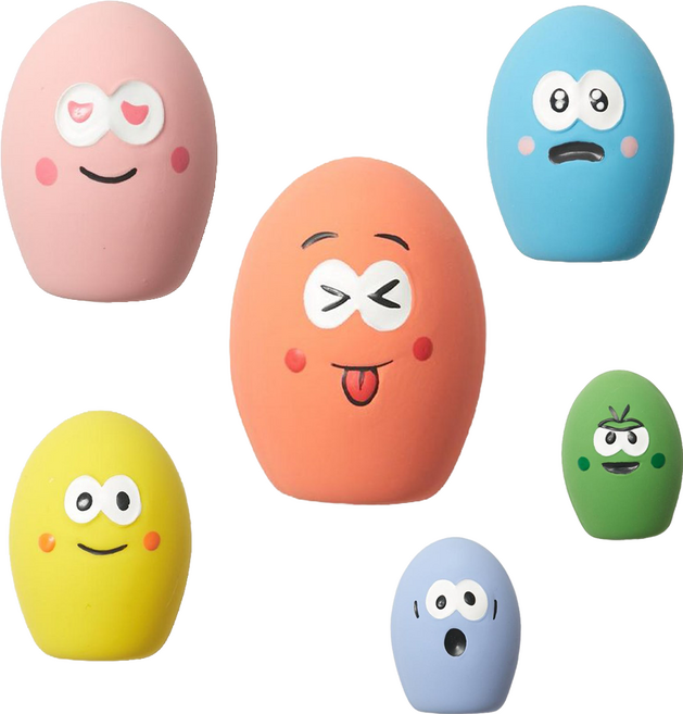클라우더 라텍스 강아지 공 만득이 장난감, 달걀모양, 1세트, 6가지색상(노랑 파랑 녹색 주황 보라 핑크)