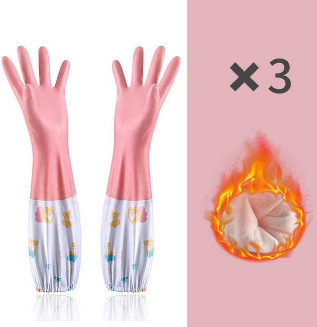 Fanood 손이 편한 니트릴 고무장갑 내구성 좋다 집안일 장갑 손 보호 장갑, 3세트, FREE(one size), 핑크색