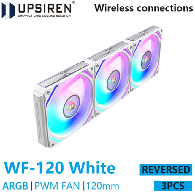 UPSIREN WF-120 ARGB PWM 섀시 팬 ARGB120mm 4 핀 PWM 매직 컬러 무선 스티칭 컴퓨터 방열 선풍기 3 개, 04 WT REVERSED, 01 기타_01 A-RGB