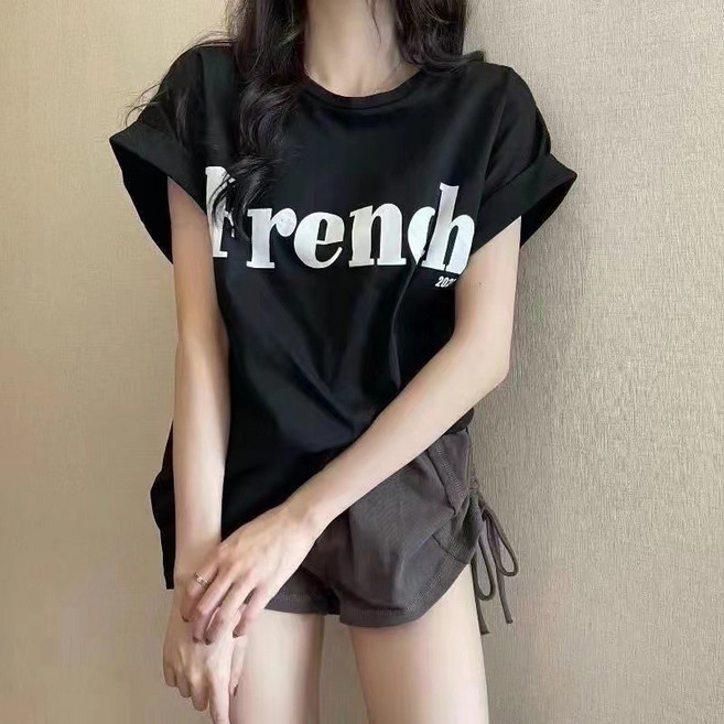 IFaith 韓版飛袖T恤 字母印花寬鬆落肩短袖 T0023