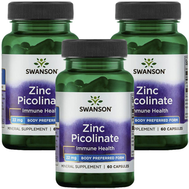 스완슨 아연 피콜리네이트 22mg 캡슐, 60정, 3개