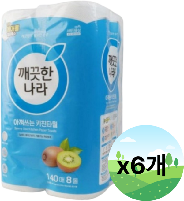 [깨끗한나라] 데일리 아껴쓰는 키친타올, 8롤, 6개