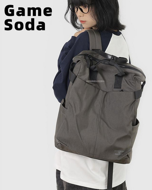 電玩汽水大容量雙肩包，大學生高中書包，旅行揹包，商務電腦包, 灰色 褐灰男女同款