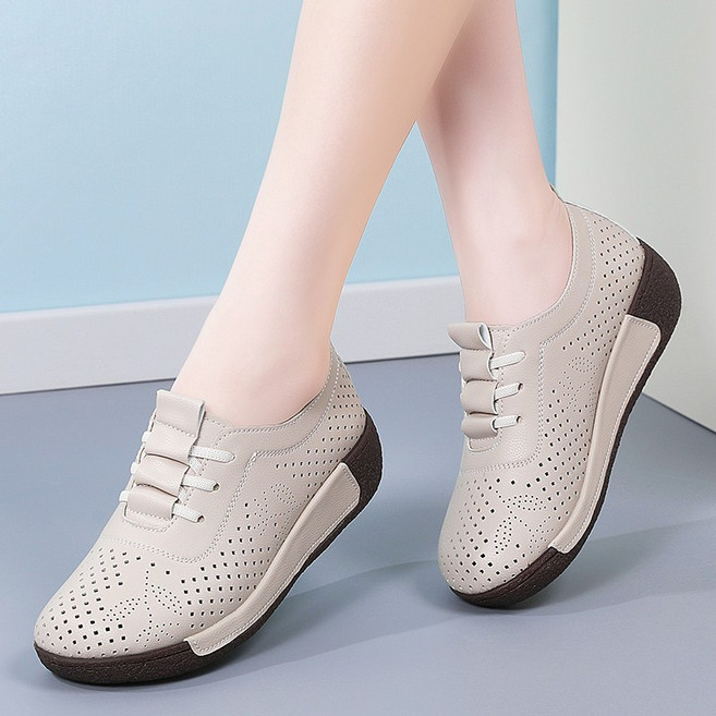 DarjinQD 여성 여름 펀칭 로퍼 통기성 키높이 통굽 구두 발편한 슬립온 통굽 5CM 여성 슬립온 엄마 샌들 발편한 여성신발6129