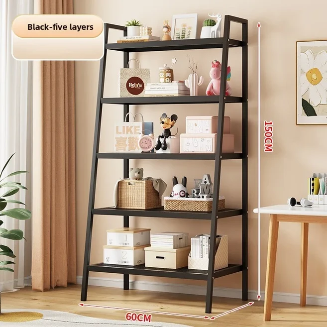 쿠쿠스토어 대형 사다리꼴 수납 선반 철제 다층 책장 가정 바닥 진열대 장식, 05 black 0X38X150cm