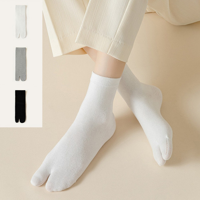 다이나토리 여성 베이직 엄지 발가락 중목 양말 3켤레