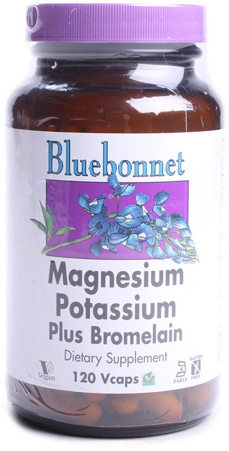 Bluebonnet 鎂鉀+鳳梨酵素素食膠囊, 120錠, 1個