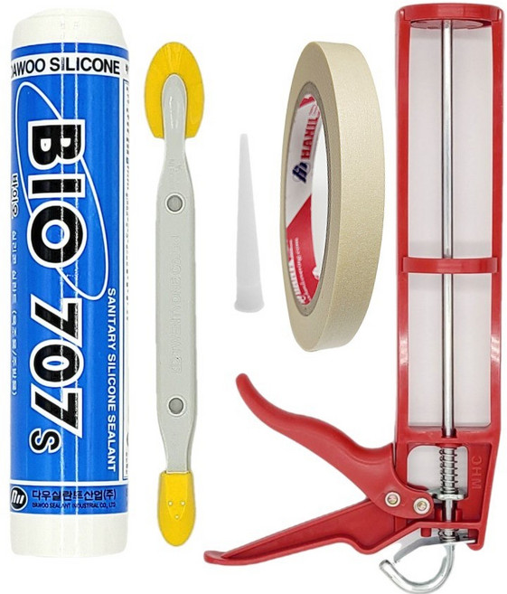 퀵마켓 욕실용 바이오 실리콘 (백색+건+양날헤라+마스킹) 보수 세트 1개