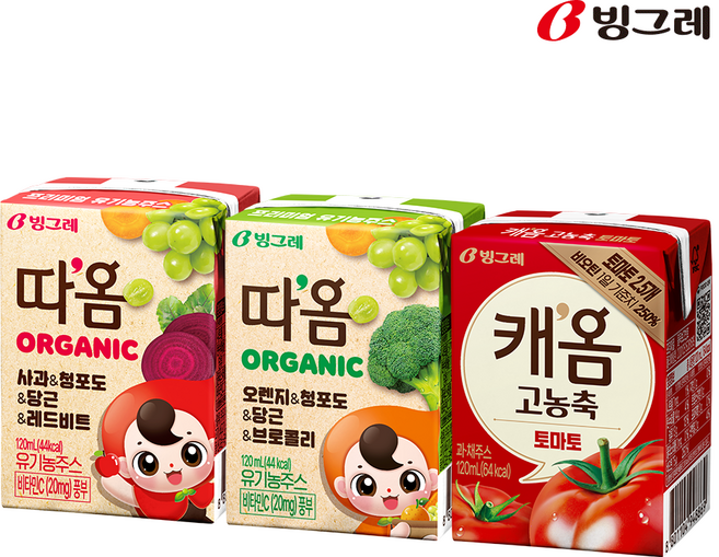 빙그레 캐옴 고농축 토마토 120ml 8팩+따옴 사과 8팩+오렌지 8팩 외 택1 과채주스