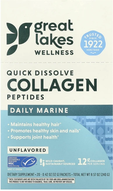 몸관리하세요 겨울입니다 Great Lakes Wellness 빠르게 용해되는 콜라겐 펩타이드 데일리 마린 무맛 20팩 개당 12g(0.42oz) 특별관리진행, GreatLakesWellness빠르게용해되는콜라겐펩타, 240g - 쿠팡