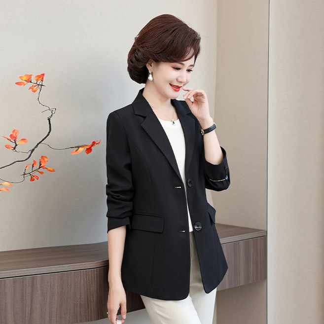 봄가을 중년 여성 정장 자켓 중년 여성 봄 가을 패션 정장 자켓 세련된 싱글 버튼 디자인 외투 CBB