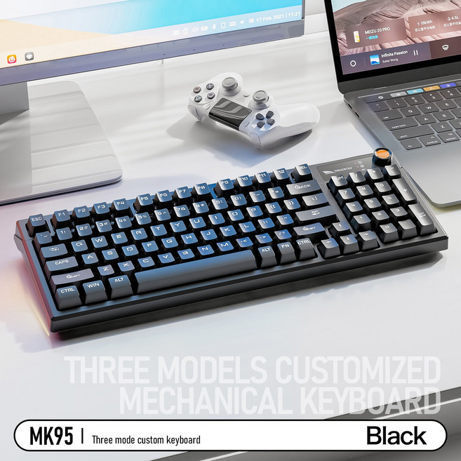 기계식 키보드Smailwolf MK95 Bluetooth 무선 기계식 키보드 3모드 링크 녹색 축 풀 핫스왑 e스포츠 게임, 블루 스위치, 03 black, 청축