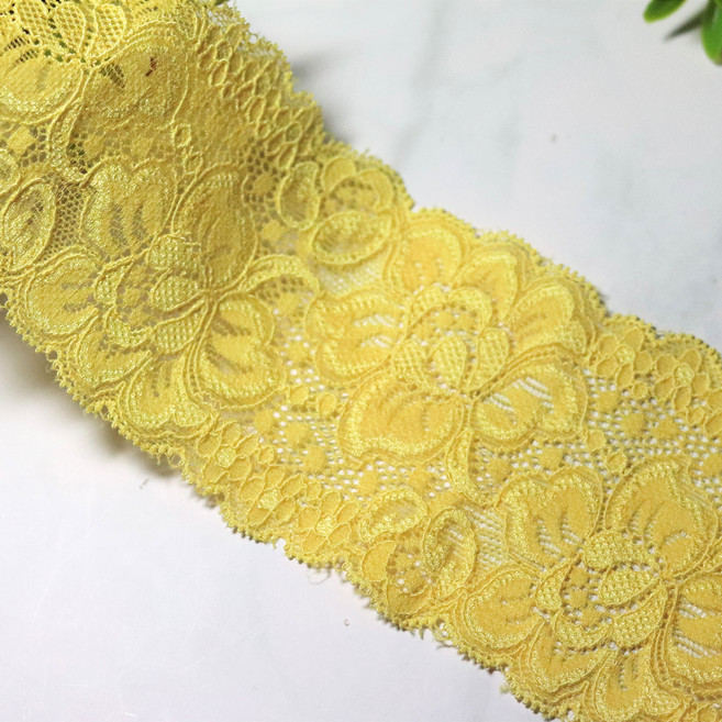 랏셀플라워 옐로우계열 4색 7.8cm x 90cm 랏셀 스판 레이스, 개나리노랑색, 1개