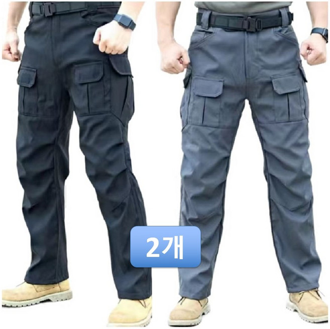 (1+1 2벌세트) IX4 남성 작업복바지 부드러운 소재 일자 통바지 오토바이바지 전술 카고바지 건빵바지 빅사이즈 IX4, 블랙+그레이