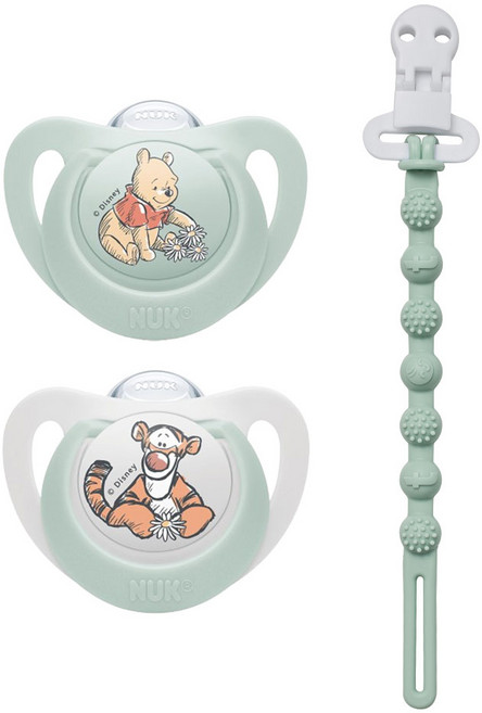 누크 디즈니 쪽쪽이 X 토트랩 쪽쪽이 홀더 SET, 1세트, 푸,티거+오팔블루, S2 (6~18개월)