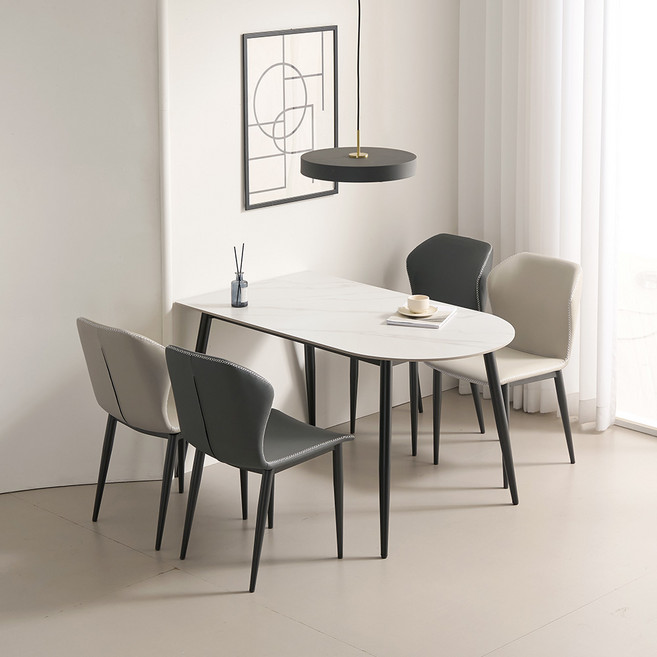 라로퍼니처 앤디 1350 반타원 포세린 통 세라믹 4인 식탁 세트, 식탁+의자4, 아이보리 2+진그레이 2