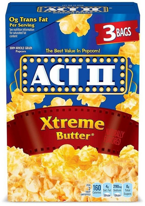 Act II Xtreme Butter 전자레인지 팝콘 78g(2.7온스) 백 3개입, 1, 78g
