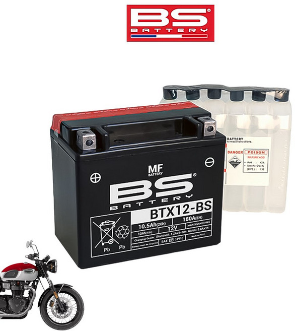 트라이엄프 본네빌 T100 BS배터리 BTX12-BS 유아사 YTX12-BS 호환, 1개