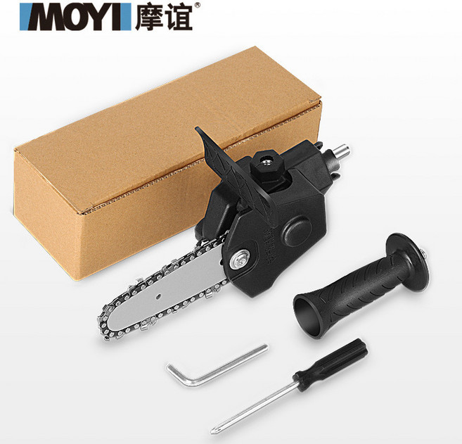 電動雙鏈鋸 - 家用切割 修枝 木工手電鋸 迷你伐木鋸 動力充足 高效省力, 1個, 電鑽改電鏈鋸,4寸黑