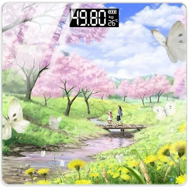 가정용 정밀 만화 전자 체중계 체중 감량 지방 체중계 성인 체중 저울 여성 기숙사용, 08 벚꽃 - 배터리형|블루투스 버전