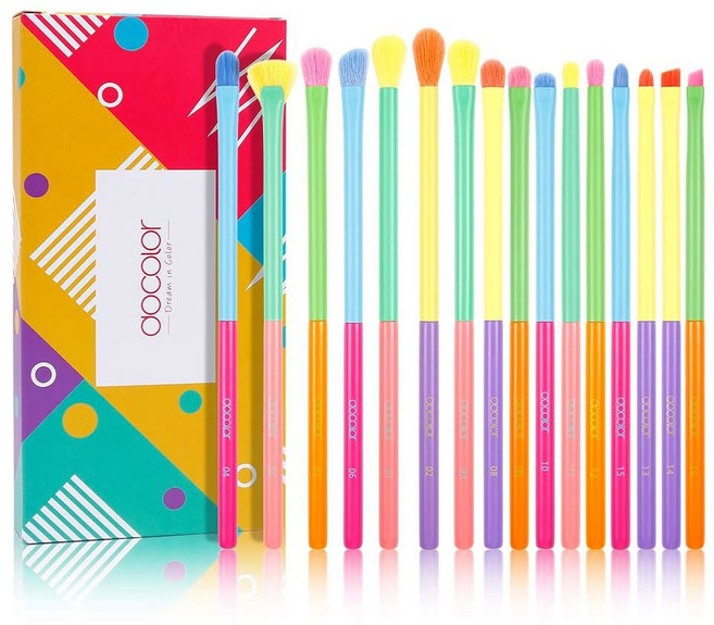 도컬러 메이크업 브러시 15개 컬러풀 세트 프리미엄 선물 합성 페이스 파우더 가부키 파운데이션 컨투어 블러셔 아이섀도 블렌딩 키트 - 컬러의, Eyeshadow Brushes, 1개