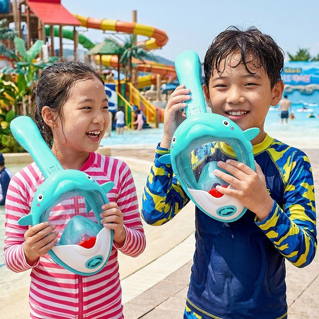 메이스 아동용 돌고래 풀페이스 스노쿨링 마스크 KC인증제품, 민트