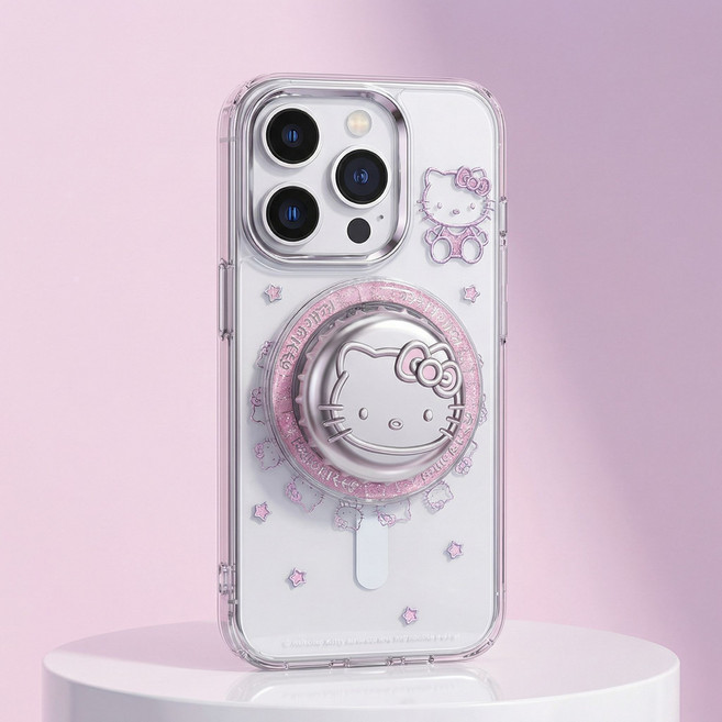 에이씨엠 헬로키티 산리오 리락쿠마 맥세이프 그립톡 스마트톡 거치대 갤럭시 아이폰, 1개, 키티 실버 병뚜껑톡