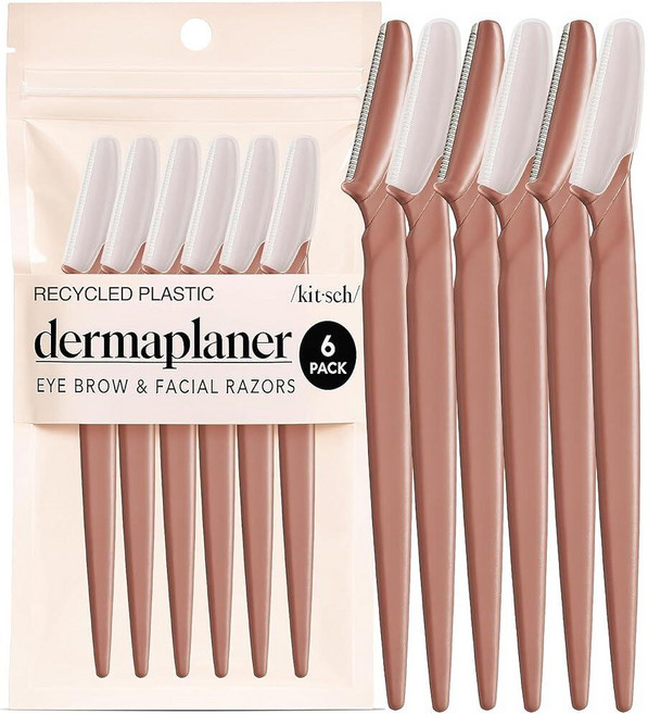 Kitsch Dermaplane 여성용 페이스 면도기 - 여성 및 남성용 면도기 눈썹 매끄러운 피부를 위한 스킨 케어 도구로 각질 제거 페이셜 더마플래너 테라코타 6개 14, 6개(1팩)