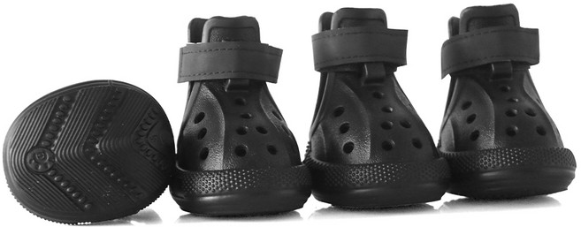 Brightbay 강아지 미끄럼방지 신발 야광 스트랩 펀칭 통기신발 장식 증정, 검은색, 4개