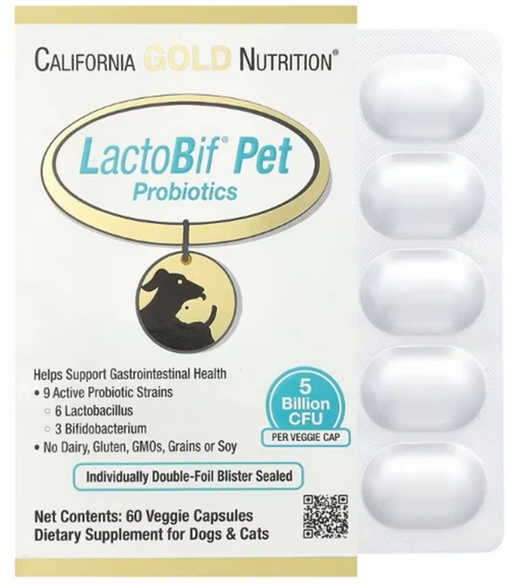 캘리포니아골드 고양이 유산균 강아지 유산균 락토비프 프로바이오틱스 50억 60캡슐, 60정, 장건강/유산균, 1개 - 쿠팡