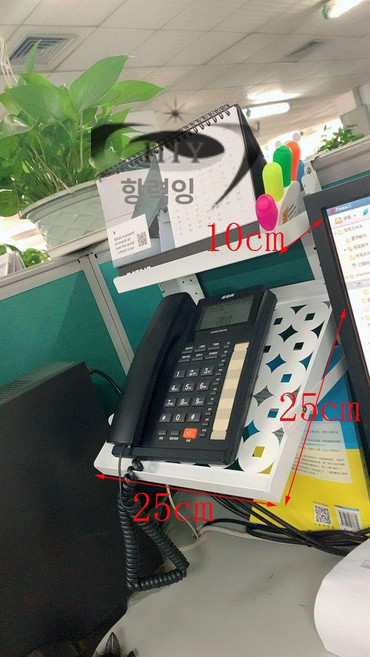유선전화기 키폰 거치대 사무실 선반 데스크 받침대 랙, 1단, 화이트 25x25x10 홀로우