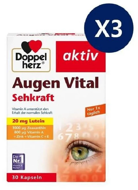 (2+1) 도펠헤르츠 Augen vital 루테인+제아잔틴+비타민A 30캡슐 (3개), 3개, 30정 - 쿠팡