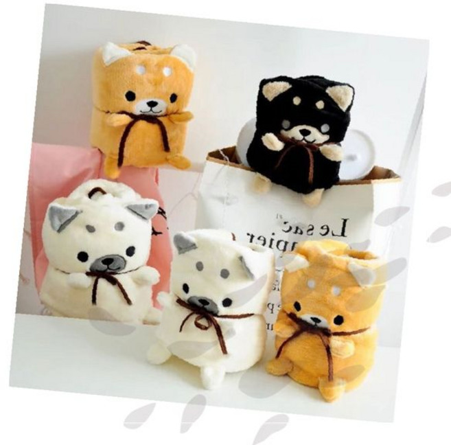 시바견 캐릭터 담요 무릎담요 휴대용 플란넬 소프트 기내용 학생용 귀여운 동물 화이트, 브라운