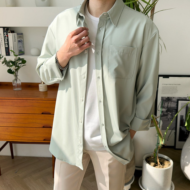 마르티 남성용 구김 없는 오버핏 링클프리 빅사이즈 긴팔 남방 셔츠